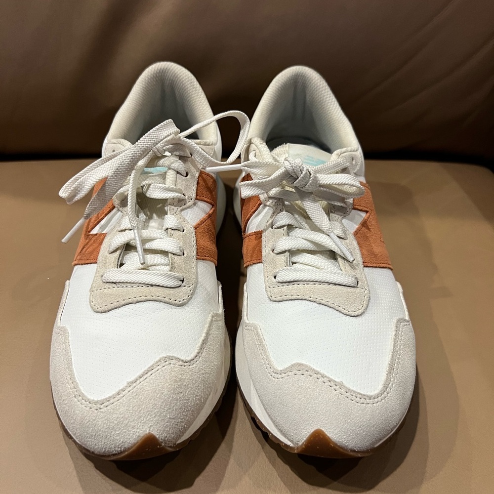 New Balance White and Copper Athletic Shoes